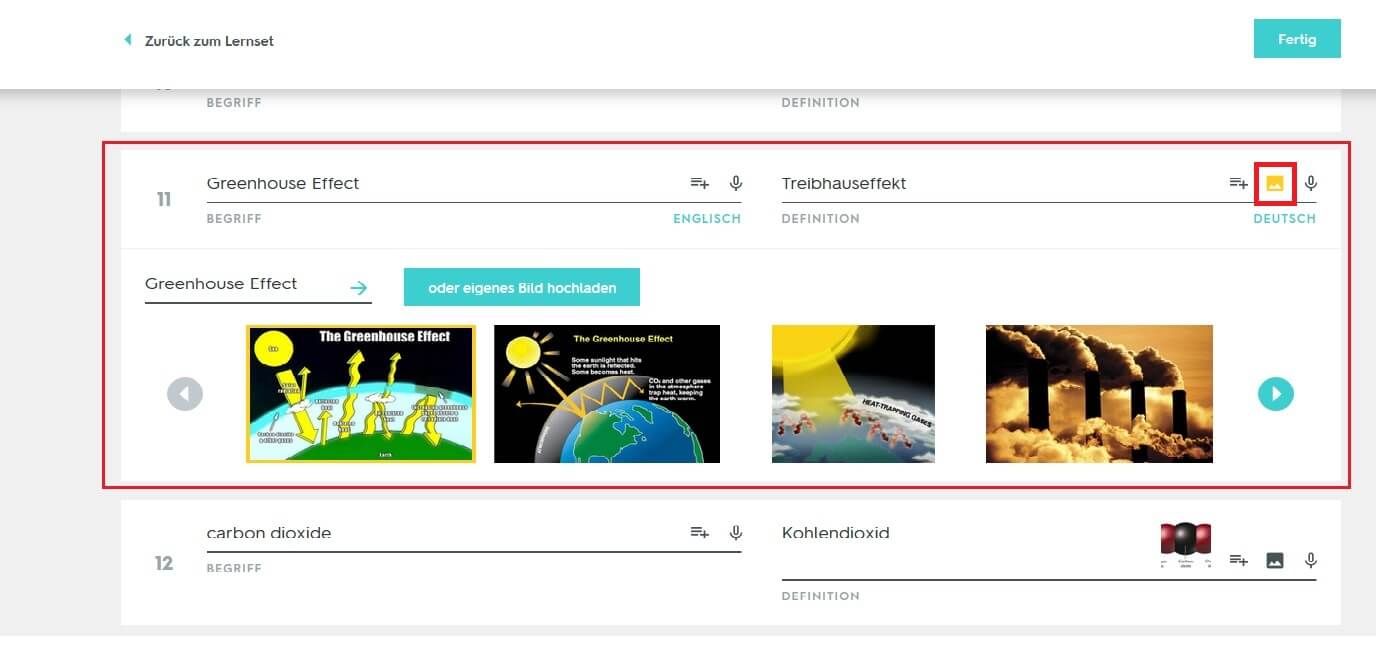 Quizlet unterstützt das Hinzufügen von Bildern zu Lernsets