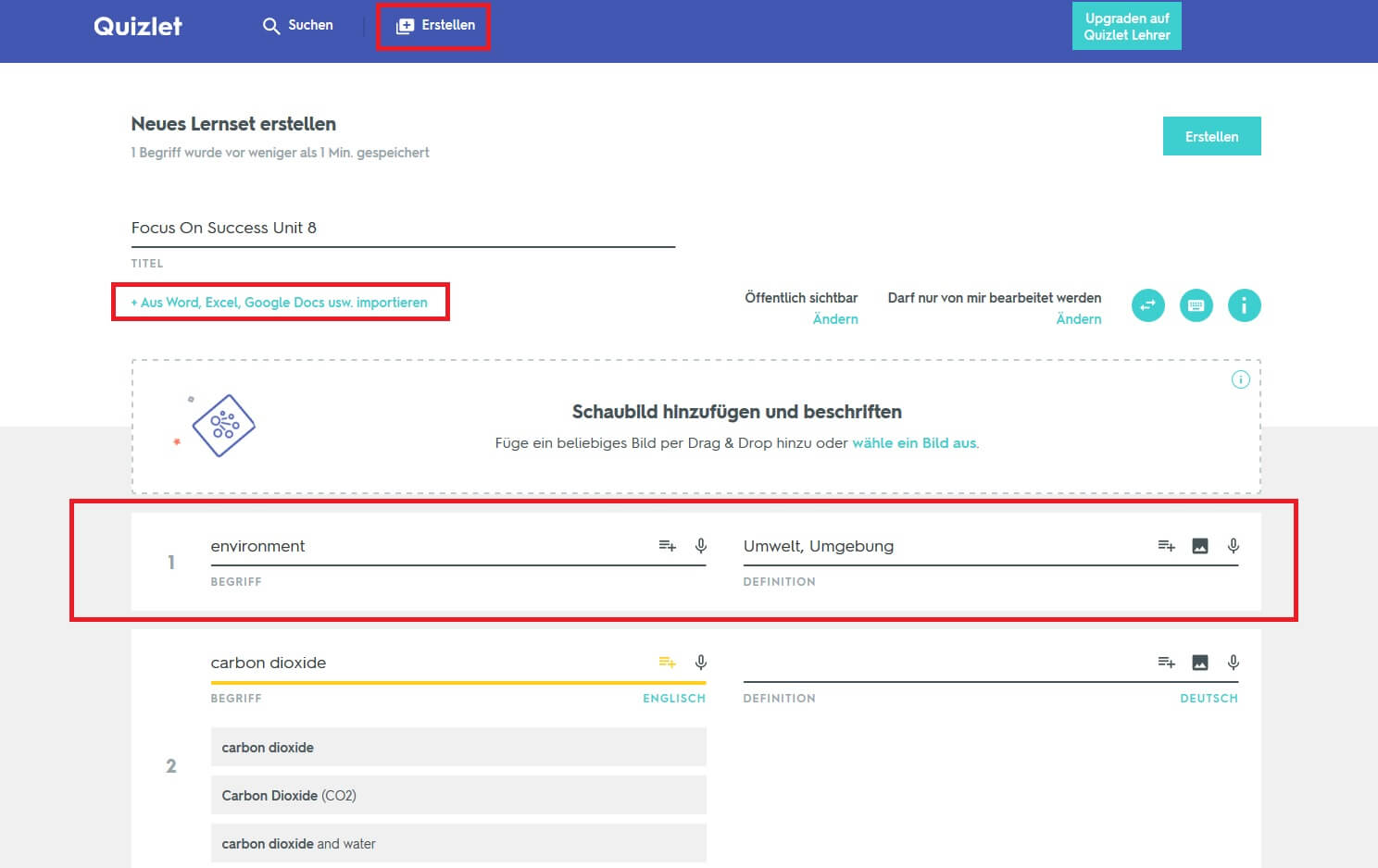 In Quizlet können Begriffspaare angelegt werden